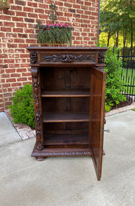 Antique French Cabinet Chest Bookcase Carved Oak Renaissance Revival ROSES TALL