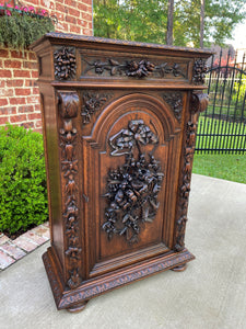 Antique French Cabinet Chest Bookcase Carved Oak Renaissance Revival ROSES TALL