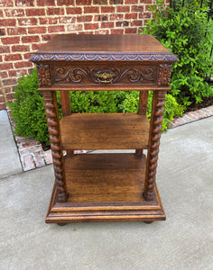 Tall Antique French Server Pedestal Barley Twist Nightstand Table Drawer 19th C