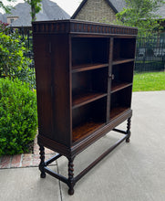 Load image into Gallery viewer, Antique English Bookcase Cabinet Hinged Hidden Storage Barley Twist Oak c. 1920s