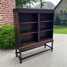 Load image into Gallery viewer, Antique English Bookcase Cabinet Hinged Hidden Storage Barley Twist Oak c. 1920s