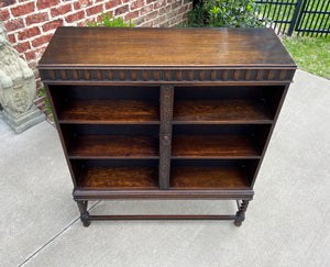 Antique English Bookcase Cabinet Hinged Hidden Storage Barley Twist Oak c. 1920s