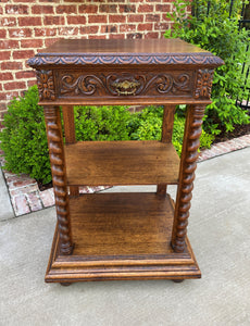Tall Antique French Server Pedestal Barley Twist Nightstand Table Drawer 19th C