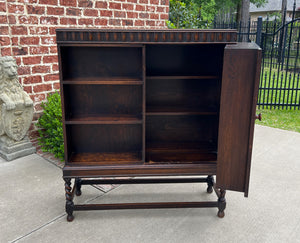 Antique English Bookcase Cabinet Hinged Hidden Storage Barley Twist Oak c. 1920s