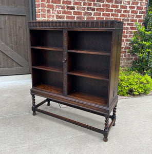 Antique English Bookcase Cabinet Hinged Hidden Storage Barley Twist Oak c. 1920s