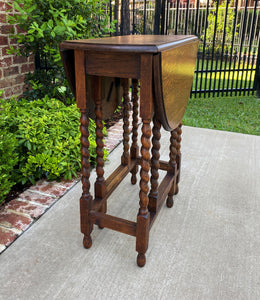 Antique English Table Drop Leaf Gateleg Barley Twist Oval Tiger Oak 1920s