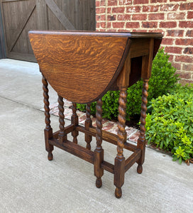 Antique English Table Drop Leaf Gateleg Barley Twist Oval Tiger Oak 1920s