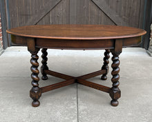 Load image into Gallery viewer, Antique English OVAL Dining Table Breakfast Game Table Barley Twist Oak 1930s