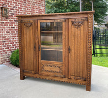 Load image into Gallery viewer, Antique French Bookcase Display Cabinet Vitrine Gothic Revival Oak 3 Doors 1930s