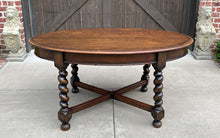 Load image into Gallery viewer, Antique English OVAL Dining Table Breakfast Game Table Barley Twist Oak 1930s