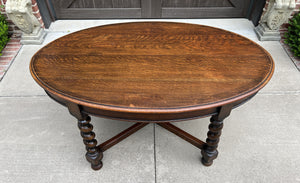 Antique English OVAL Dining Table Breakfast Game Table Barley Twist Oak 1930s