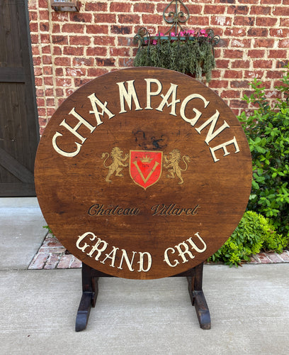 Antique French Wine Table Champagne ROUND Flip Top Gateleg Oak Trestle Feet