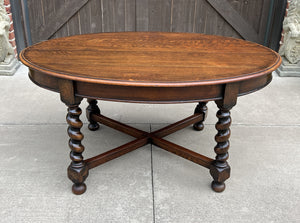 Antique English OVAL Dining Table Breakfast Game Table Barley Twist Oak 1930s