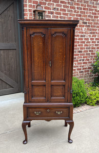 Antique English GEORGIAN Cabinet Jewelry Chest On Base Interior Drawers Oak 18C