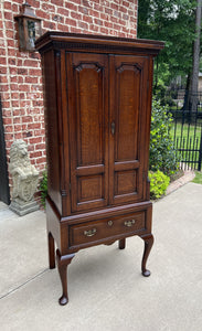 Antique English GEORGIAN Cabinet Jewelry Chest On Base Interior Drawers Oak 18C