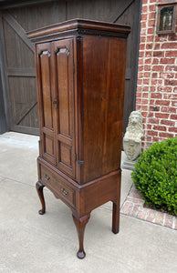 Antique English GEORGIAN Cabinet Jewelry Chest On Base Interior Drawers Oak 18C