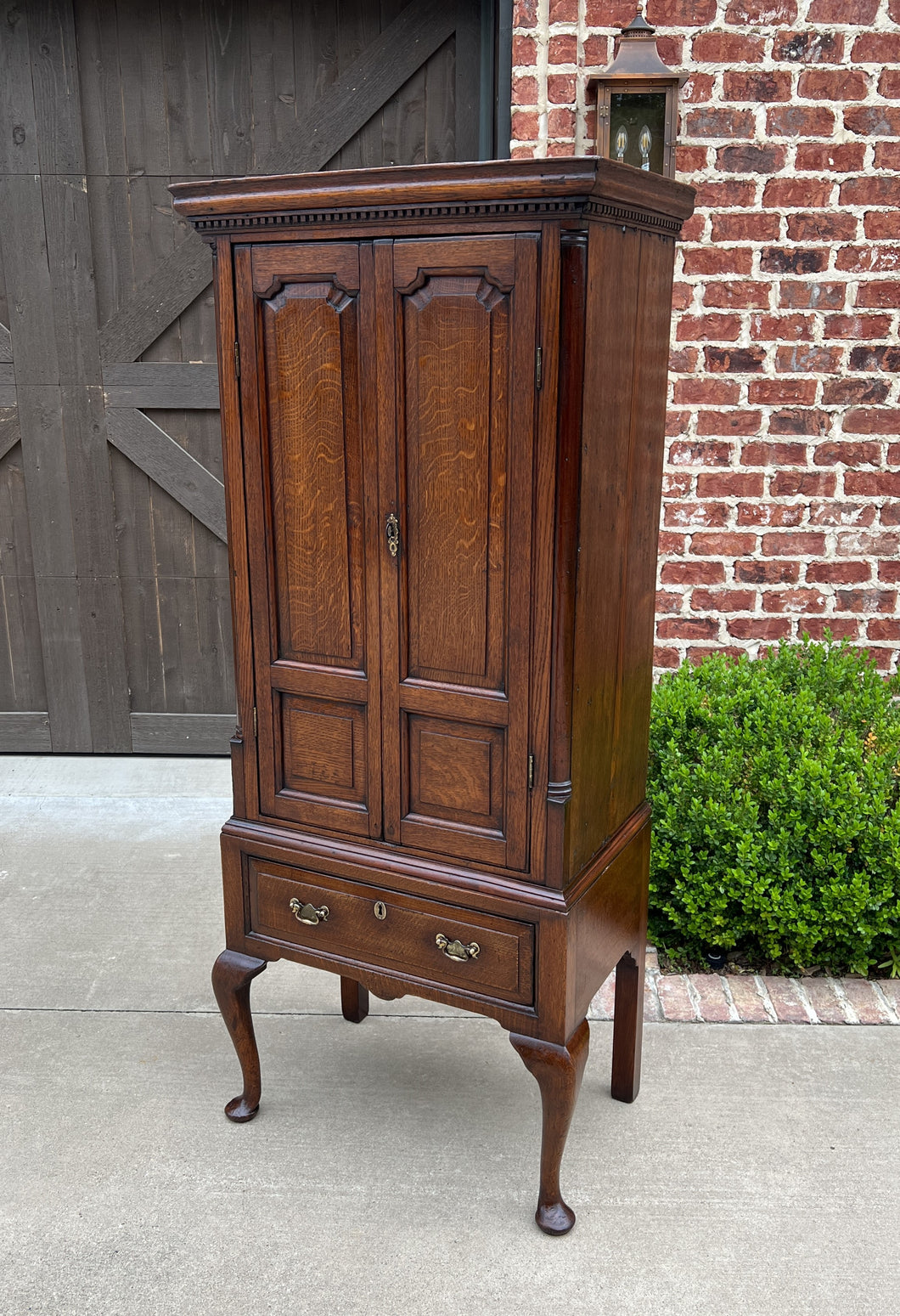 Antique English GEORGIAN Cabinet Jewelry Chest On Base Interior Drawers Oak 18C