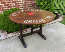 Load image into Gallery viewer, Antique French Wine Table Champagne ROUND Flip Top Gateleg Oak Trestle Feet