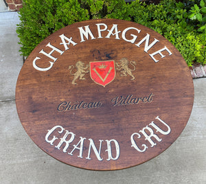 Antique French Wine Table Champagne ROUND Flip Top Gateleg Oak Trestle Feet
