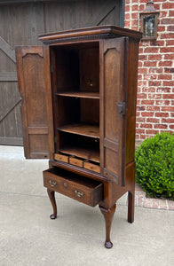 Antique English GEORGIAN Cabinet Jewelry Chest On Base Interior Drawers Oak 18C