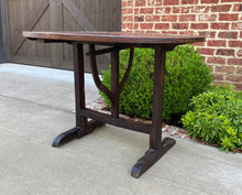 Load image into Gallery viewer, Antique French Wine Table Champagne ROUND Flip Top Gateleg Oak Trestle Feet