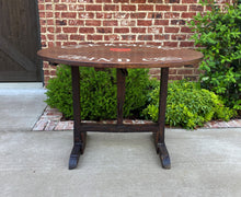 Load image into Gallery viewer, Antique French Wine Table Champagne ROUND Flip Top Gateleg Oak Trestle Feet