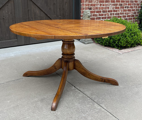 Mid Century English ROUND/OVAL Dining Table Pedestal Base with Leaf Oak c. 1940s