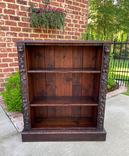 Small Antique English Bookcase Display Shelf Cabinet Carved Oak c. 1920s