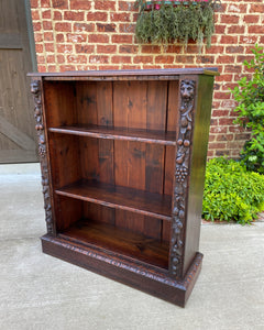 Small Antique English Bookcase Display Shelf Cabinet Carved Oak c. 1920s