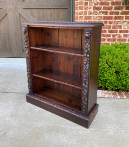Small Antique English Bookcase Display Shelf Cabinet Carved Oak c. 1920s