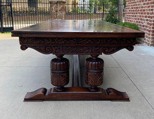 Antique French Farmhouse Table Desk Conference Draw Leaf Table Oak Pedestal 11ft