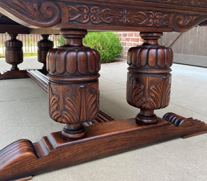 Antique French Farmhouse Table Desk Conference Draw Leaf Table Oak Pedestal 11ft