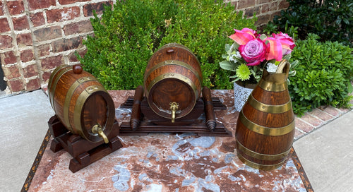 Antique Wine Barrels Casks Pitcher Jug Brass Banded 3-Piece Set Maker's Hallmark