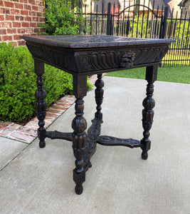 Antique French Side Hall End Library Table Nightstand SQUARE Carved Oak Drawer