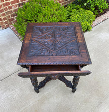 Load image into Gallery viewer, Antique French Side Hall End Library Table Nightstand SQUARE Carved Oak Drawer