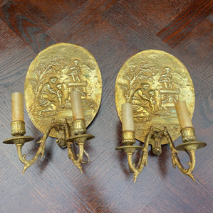 Antique French Wall Sconces PAIR Gilt Bronze Lighting Louis XV Style