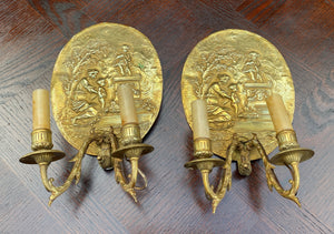 Antique French Wall Sconces PAIR Gilt Bronze Lighting Louis XV Style