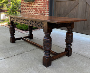 Antique English Farm Table Dining Library Table Desk Farmhouse Oak 77" 19th C