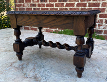 Load image into Gallery viewer, Antique English Kettle Stand Foot Stool BARLEY TWIST Oak Carved Top Petite