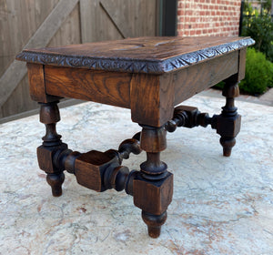Antique English Kettle Stand Foot Stool BARLEY TWIST Oak Carved Top Petite