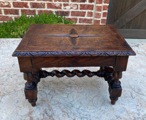 Antique English Kettle Stand Foot Stool BARLEY TWIST Oak Carved Top Petite
