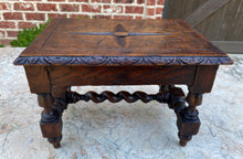 Load image into Gallery viewer, Antique English Kettle Stand Foot Stool BARLEY TWIST Oak Carved Top Petite