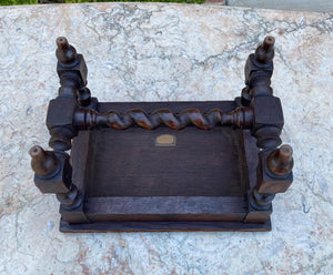 Antique English Kettle Stand Foot Stool BARLEY TWIST Oak Carved Top Petite