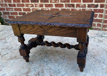 Load image into Gallery viewer, Antique English Kettle Stand Foot Stool BARLEY TWIST Oak Carved Top Petite