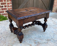 Load image into Gallery viewer, Antique English Kettle Stand Foot Stool BARLEY TWIST Oak Carved Top Petite