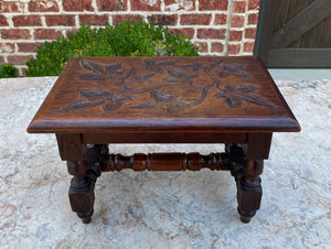 Antique English Kettle Stand Foot Stool BARLEY TWIST Oak Carved Top Petite