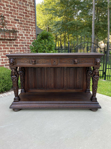 Antique French Sideboard Server Buffet Marble Lift Top Renaissance Revival Oak