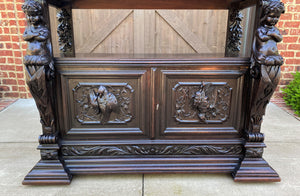 Antique French Server Sideboard Buffet Gothic Revival Oak Lions Cherubs Birds