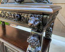 Load image into Gallery viewer, Antique French Server Sideboard Buffet Gothic Revival Oak Lions Cherubs Birds