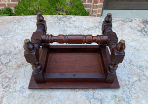 Antique English Kettle Stand Foot Stool Oak Turned Post Carved Top Leaves PETITE